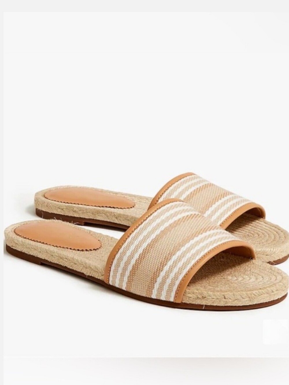 J. Crew Beige & White Woven Slide Sandals